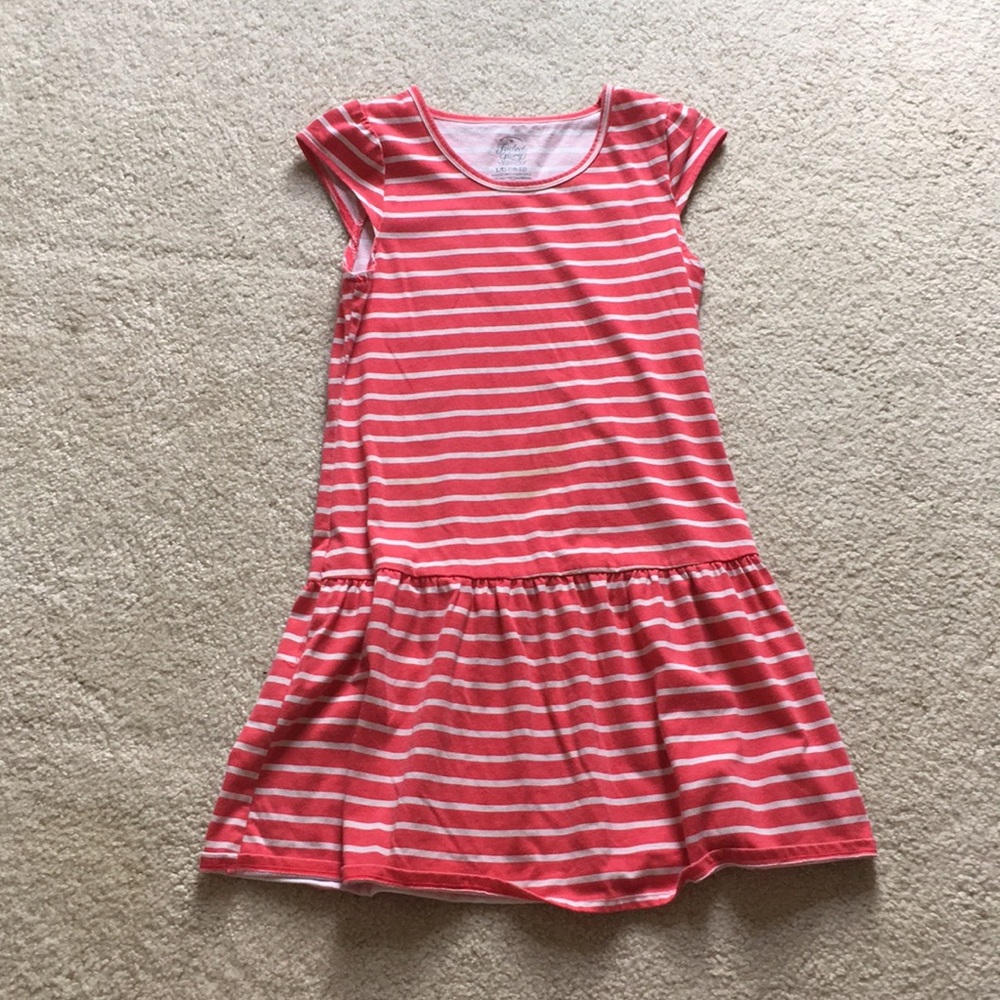Salmon and white striped dress